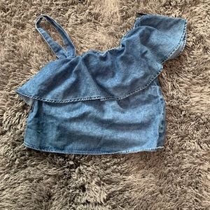 Denim crop top.
